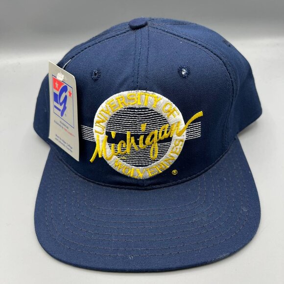 Vintage Michigan Wolverines Hat Men‎ Blue The Game Snap Back Cap New